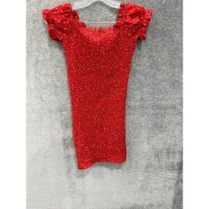 White Fox Mini Dress‎ Women Small Red Floral Smocked Off Shoulder Tie Front thumbnail 8