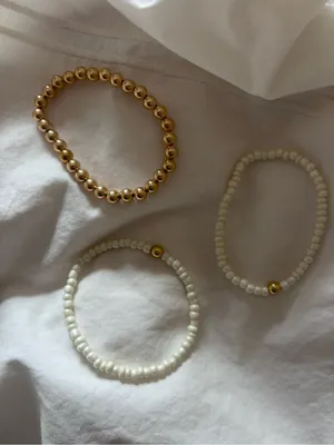 Handmade bracelet set (3) • white and gold beads thumbnail 6