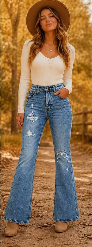 Aeropostale Women's Light Blue Distressed Flare Jeans thumbnail 1