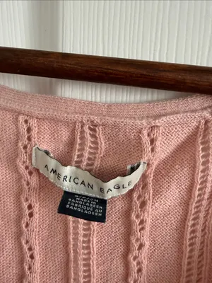 American Eagle Pointelle Knit Tank Women Small Pink Cotton Button Front NWT thumbnail 4