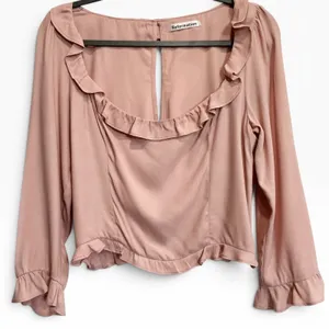 Reformation Pink Ruffle Square Neck‎ Blouse Long Sleeve Side Zip Top 12 / L thumbnail 4