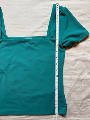 Aritzia Contour Square Neck Teal Top Short Sleeve Size Small thumbnail 7