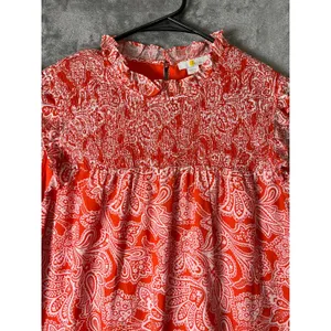 Boden Sleeveless Smocked Mini Dress Orange White Paisley Tie Waist Cottagecore 8 thumbnail 2