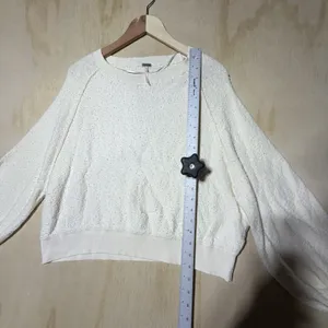Free People Cream Knit Sweater XS Balloon Sleeve Boho Cozy Pullover Ivory Top thumbnail 5
