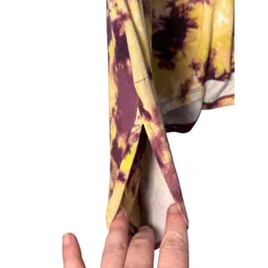 LOGO Lori Goldstein Women Top 3X Burgundy Yellow Tie Dye Sharkbite Boho Artistic thumbnail 3