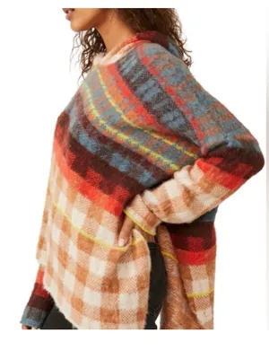 $198 Free People Ainsley Poncho hooded sweater S thumbnail 2