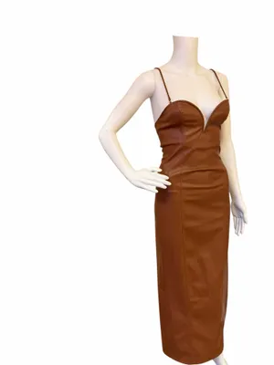Zara Blogger Strapless Faux Leather Brown Maxi Dress thumbnail 5