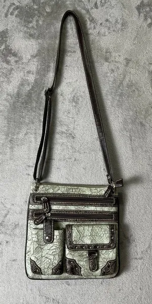 Western Crackle Studded Crossbody Multi Pocket Boho Cowgirl Rodeo Festival Purse thumbnail 1