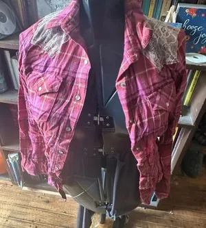 Wrangler Western pink plaid lace button down S shirt thumbnail 1