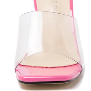 MAIERNISI Clear‎ Heels Sandals Square Toe High Stiletto Mules Slip on Wedding 9 thumbnail 5