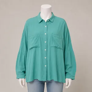Mint Green Rayon Button Down Oversized Roll Tab Sleeve Shirt‎ XL thumbnail 2