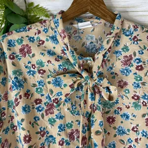 Vintage sears yellow floral pussybow neck tie office secretary blouse thumbnail 4