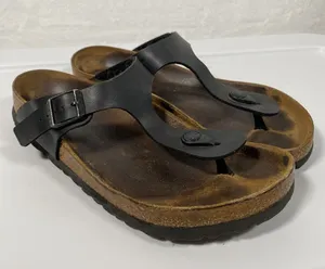 Birkenstock Sandals Women's Gizeh Black Birko Flor EU 39 US 8 - has some wear thumbnail 1