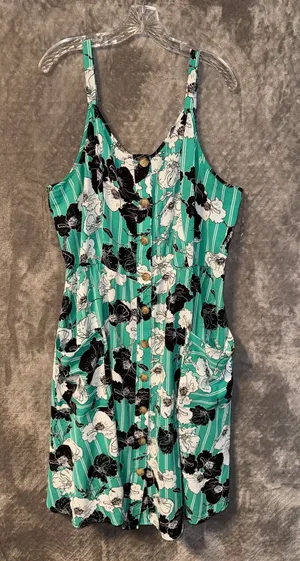 Mlle Gabrielle Floral Striped Button-Front Midi Dress Size 2X thumbnail 1
