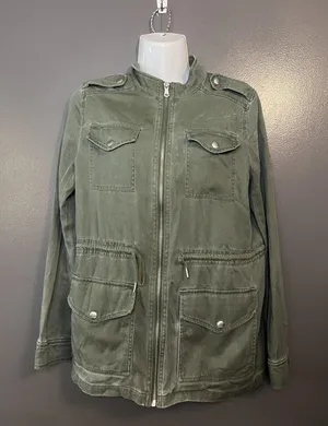 Express Jacket Womens XS Green Army Utility Field Zip Pockets Drawstring Waist thumbnail 1