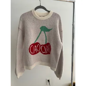 A New Day Cherry Graphic Sweater Women’s Medium Cream Knit Pullover Cozy Cute thumbnail 3