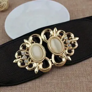Golden Double Buckle Black Waspie Belt Stretchy Elastic Accentuating‎ Waist Band thumbnail 14