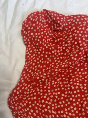 Reformation Red Floral Midi Dress with Waist Tie thumbnail 6