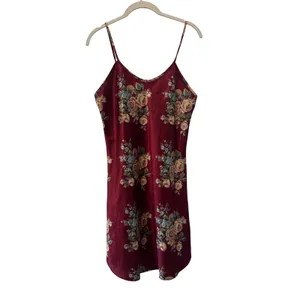 Kathryn Floral Satin Burgundy Mini‎ Slip Dress vintage Lingerie Approx Sz s thumbnail 2