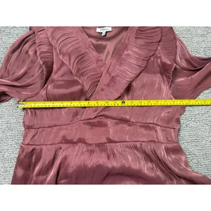 Polagram‎ Mauve Rose Pleated Metallic Ruffle Midi Dress 2XL Long Sleeve Smocked thumbnail 7