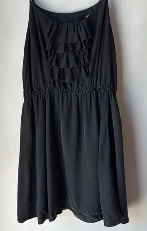Silk Ruffle Mini Dress Black Size M thumbnail 1