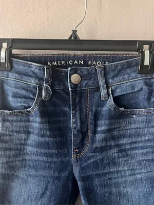 American Eagle Dark Wash Distressed Hi Rise Jeggings Size 2 thumbnail 3