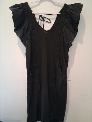 Daily Practice Anthropologie Malibu Creek Dress Cotton Ruffle Black measures Med thumbnail 1