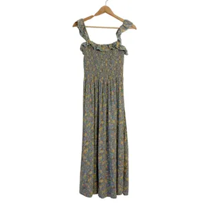 Natural Life Megan Dress M Smocked Ruffle Ditsy Floral Cottagecore Slit Green thumbnail 2