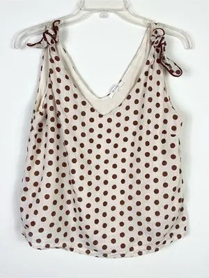 Sage & Citrus Ivory & Brown Polka Dot Tie Shoulder Tank Top Blouse thumbnail 1