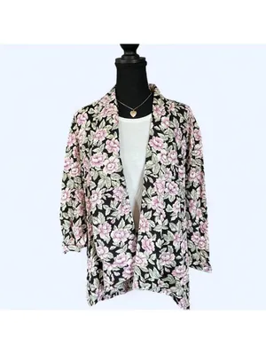 Vintage Y2K cottagecore coastal floral open front cardigan jacket petite 💗 thumbnail 2