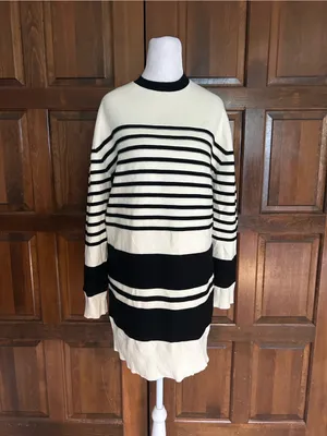 Lovers and Friends Aurora Striped Sweater Dress Black White Women's Size XS thumbnail 3