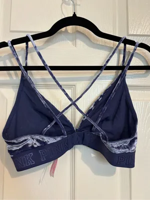 PINK Victoria’s Secret medium unlined blue crushed velvet triangle bralette thumbnail 4