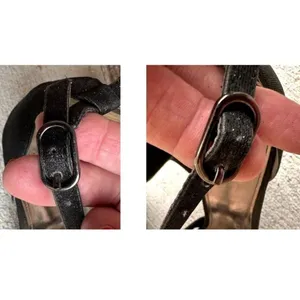 I Miller Black Stiletto High Heels 9M Black Bow Ankle Buckle Peep Toe Br… thumbnail 10
