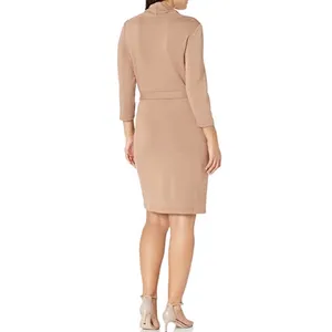 NWT Calvin Klein 3/4 Sleeve Scarf Cowl Neck Belted Midi Dress Small thumbnail 3