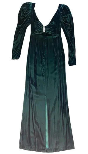 Vintage Forest Green Velvet Rhinestone Backless Bow dress Gown 40s black Tie thumbnail 1