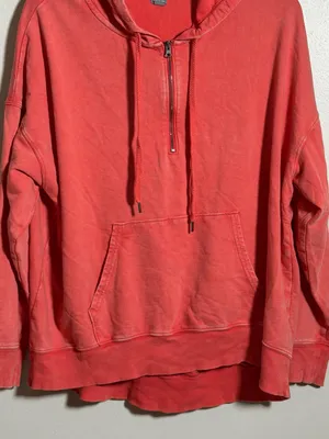 Aerie‎ Women Orange Coral Half-Zip Hooded Pullover Sweatshirt Sweater size M thumbnail 3
