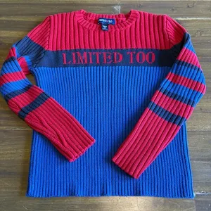 Vintage Y2K 90’s Limited Too Logo Sweater Stripe Knit Ribbed Academia Red Blue S thumbnail 1