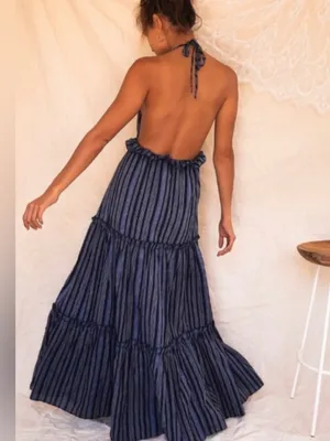 Lulu's Navy and Black Striped Halter Maxi Dress thumbnail 2