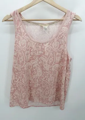 Lucky Brand Pajamas‎ Women XL Pink Cream Paisley Print Tank Top Drawstring Pants thumbnail 1
