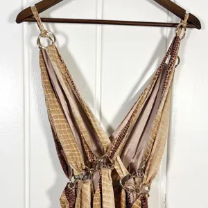 ASOS Boho Maxi Halter Chain Waist Reptile Snake Print Side Splits Dress Sz 8 thumbnail 7