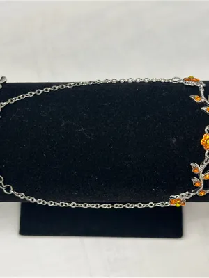Silver Floral Bracelet with Bright Orange Crystal Accents thumbnail 5