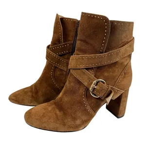 Ann Taylor‎ Brown Suede Studded Buckle Ankle Boots Women 6M Block Heel Moto Boho thumbnail 1