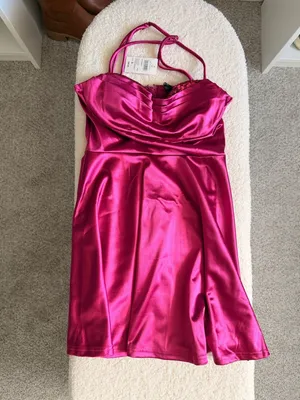 Windsor Magenta Satin Sequin Skater Mini Dress thumbnail 3