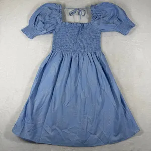 Hill House Home Athena Nap Dress XS Light Blue Glitter Check Metallic Smocked NW thumbnail 8