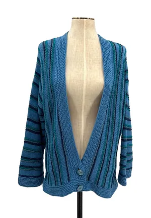 Storybook Knits Jazzy Weave Shrug Sweater Blue Striped Knit Cardigan Size‎ Large thumbnail 1