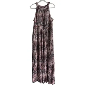 Eliza J‎ Women's 14 Gown Plum Metallic Sleeveless Halter Neck Pleated Dress NEW thumbnail 4