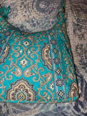Vera Bradley Totally Turquoise Teal & Brown Tote Bag Shoulder Bag thumbnail 4