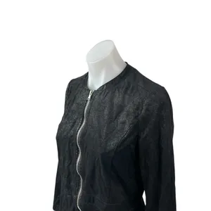 My-D Women's Black Faux Vegan Leather Zip Up Long Sleeve Coat Jacket Top Size S thumbnail 2