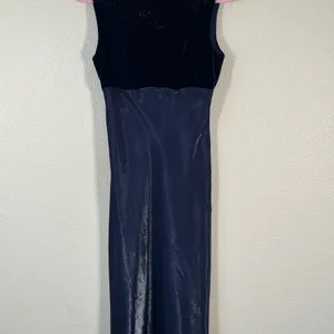 Vintage 90s Blue Velvet Satin Maxi Dress Womens 14 Prom Formal Phoebe Buffet thumbnail 15