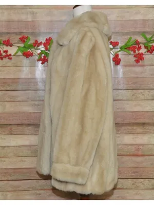 Vintage Dubrowsky & Joseph Faux Fur Coat Size 14 Cream Beige Plush Mod Jacket thumbnail 8